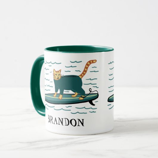 Surfen op tabby Cat KAN IT AANPASSEN Mok (Voorkant links)