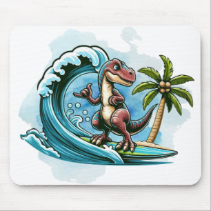 Surfen op tropische dinosaurus muismat