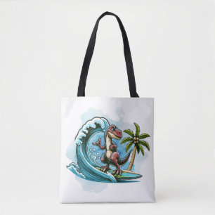 Surfen op tropische dinosaurus tote bag