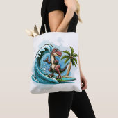 Surfen op tropische dinosaurus tote bag (Dichtbij)