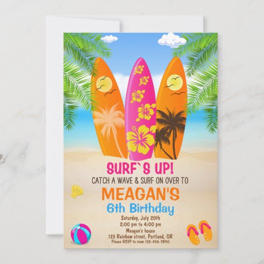 Surfen op verjaardagsuitnodiging Surfnaar op feest Kaart (Voorkant)