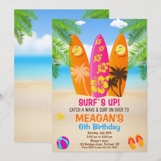 Surfen op verjaardagsuitnodiging Surfnaar op feest Kaart (Voorkant / Achterkant)