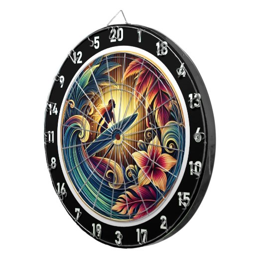 Surfen op Wave met Sunset Vibes Dartbord (Voorkant Rechts)