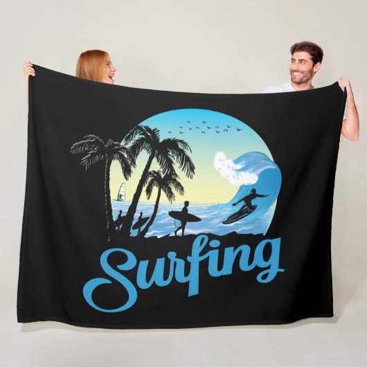 Surfen op Zee strand Fleece Deken (In situ)