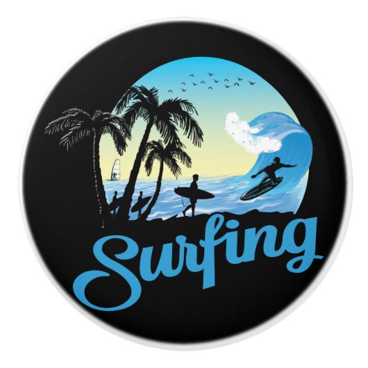 Surfen op Zee strand Keramische Knop (Voorkant)