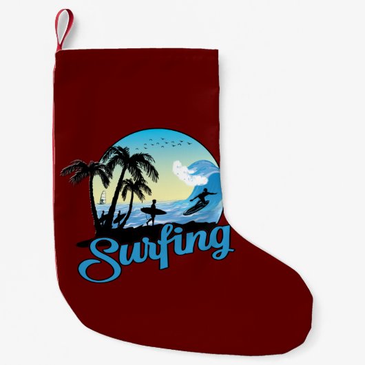 Surfen op Zee strand Kleine Kerstsok (Voorkant)