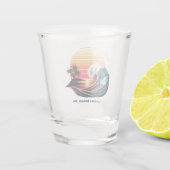 Surfen op zonsondergang shot glas (Achterkant)