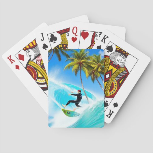 Surfen over een grote golf pokerkaarten (Achterkant)