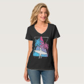 Surfen Palm Trees Surfboard Synthwave Watersport T-shirt (Voorkant volledig)