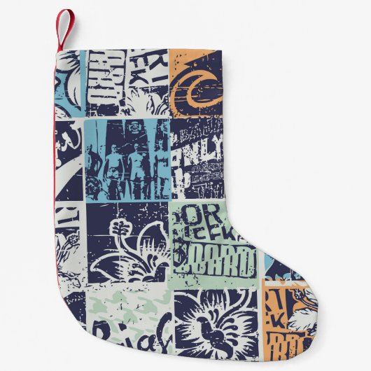Surfen patchwork: grunge patroon kleine kerstsok (Voorkant)