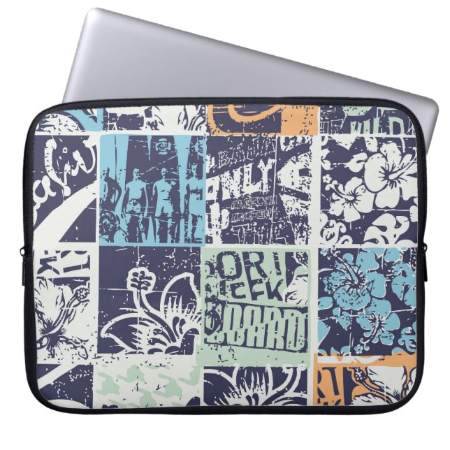 Surfen patchwork: grunge  patroon laptop sleeve (Voorkant)