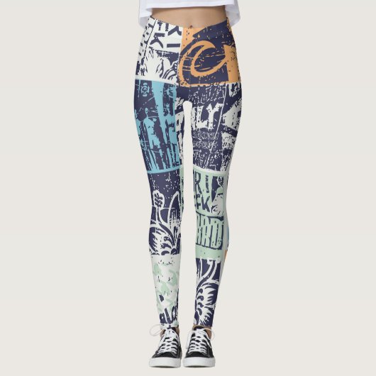 Surfen patchwork: grunge patroon leggings (Voorkant)
