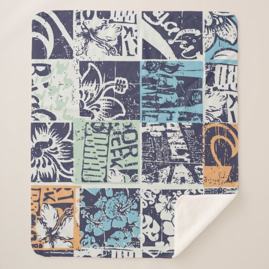 Surfen patchwork: grunge  patroon sherpa deken (Voorkant)