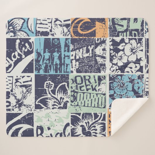 Surfen patchwork: grunge  patroon sherpa deken (Voorkant (horizontaal))