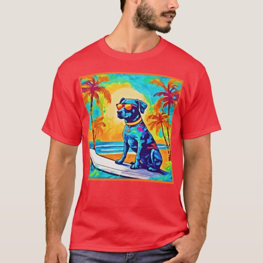 Surfen Pooch: Beach zonnebril T-shirt (Voorkant)