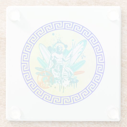 Surfen Poseidon Glazen Onderzetter (Achterkant)