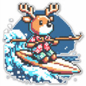 Surfen Rendier - Grappig Pixel Art Holiday Design Sticker (Voorkant)