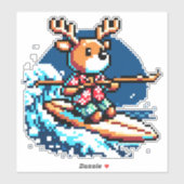 Surfen Rendier - Grappig Pixel Art Holiday Design Sticker (Vel)