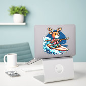 Surfen Rendier - Grappig Pixel Art Holiday Design Sticker (Laptop op bureau)