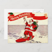 Surfen Retro Santa Briefkaart (Voorkant / Achterkant)