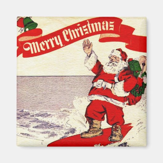 Surfen Retro Santa Magnet (Voorkant)