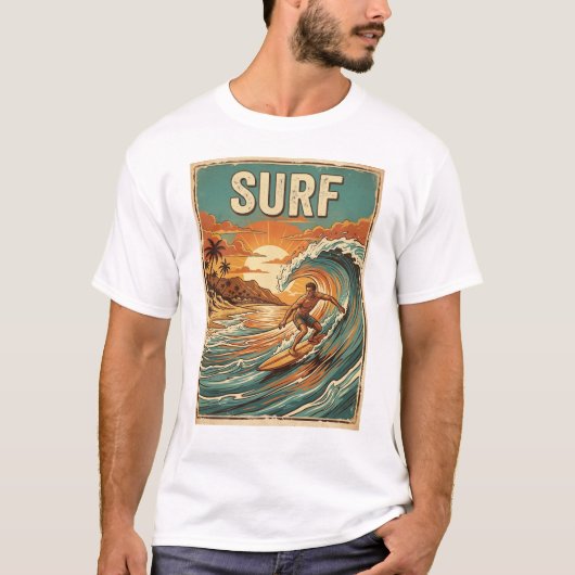 surfen retro stijl ontwerp t-shirt (Voorkant)