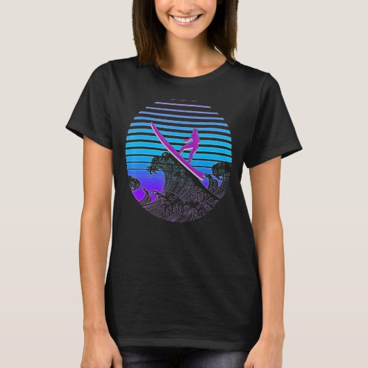 Surfen Retro Vaporwave Surfboarder Waves Ocean Su T-shirt (Voorkant)