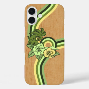 Surfen Safari Faux Wood Hawaiian Surfboard Groen iPhone 16 Plus Hoesje