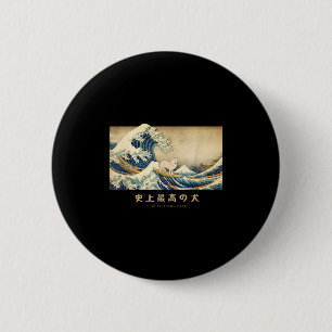 Surfen Samoyed Kanagawa Wave Japanse hond Grappig Ronde Button 5,7 Cm