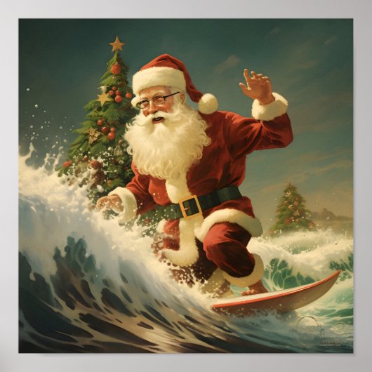 Surfen Santa Claus Vakantie poster (Voorkant)