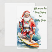 Surfen Santa Flat Vakantie Kaart (Voorkant / Achterkant)
