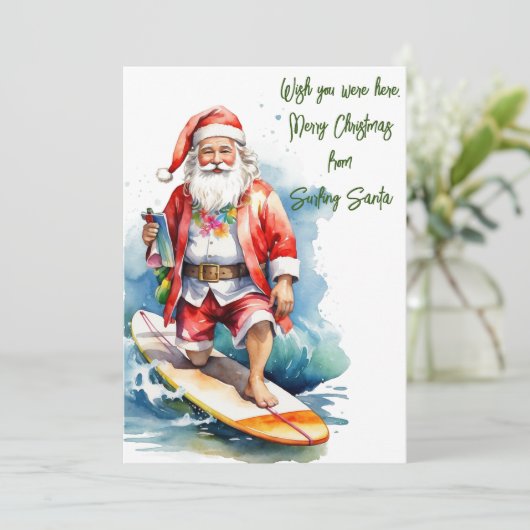 Surfen Santa Flat Vakantie Kaart (Staand voorkant)
