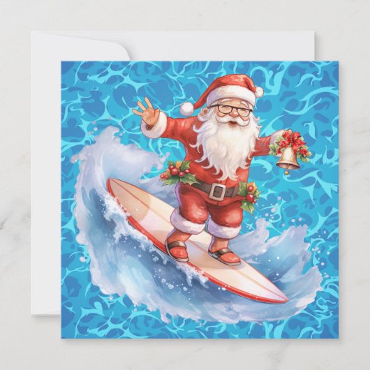 Surfen Santa Merry Christmas Kaart (Voorkant)