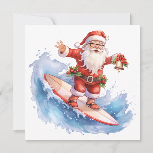 Surfen Santa Merry Christmas Kaart (Voorkant)