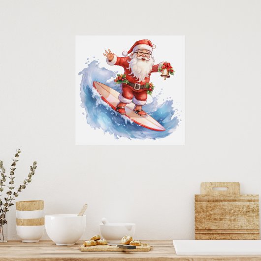 Surfen Santa Poster (Keuken)