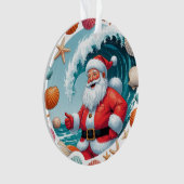 Surfen Santa Seashell Wave Acryl Kerst Orna Ornament (voorkant)