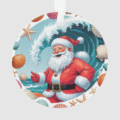 Surfen Santa Seashell Wave Acryl Kerst Orna Ornament (achterkant)