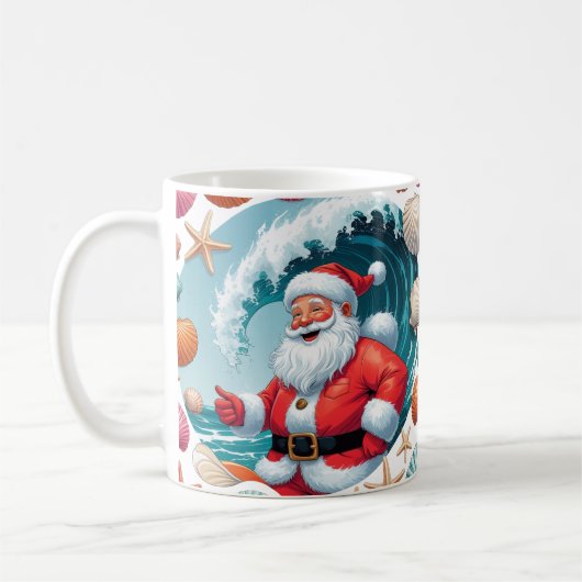 Surfen Santa Seashell Wave Classic Kerst Mok (Links)