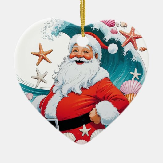 Surfen Santa Seashell Wave Kerst Ornament (Voorkant)