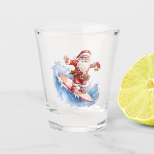 Surfen Santa Shot Glass Shot Glas (Voorkant)
