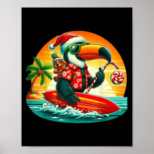 Surfen Santa Toucan en grappige hond Tropical Chri Poster