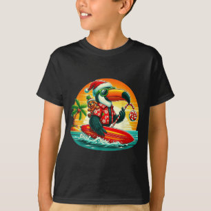 Surfen Santa Toucan en grappige hond Tropical Chri T-shirt