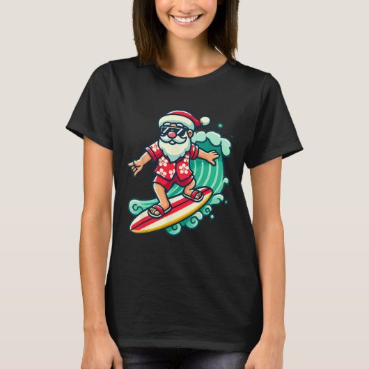Surfen Santa Tropical Kerstvakantie in Xmas T-shirt (Voorkant)