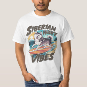 Surfen Siberische Husky veroveren tropische zwelli T-shirt
