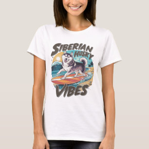 Surfen Siberische Husky veroveren tropische zwelli T-shirt