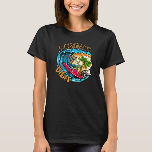 Surfen Skeleton Summer Vibes Beach Waves Sunset S T-shirt (Voorkant)