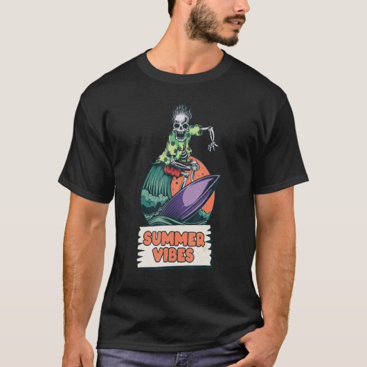 Surfen Skeleton Summer Vibes Beach Waves Sunset S T-shirt (Voorkant)