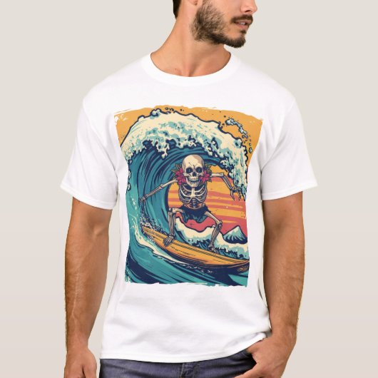 Surfen Skeleton: Wave Rider Vibes T-shirt (Voorkant)