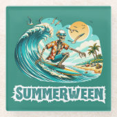 Surfen Skeleton Zomer Tussen Strand Vibes Glazen Onderzetter (Voorkant)