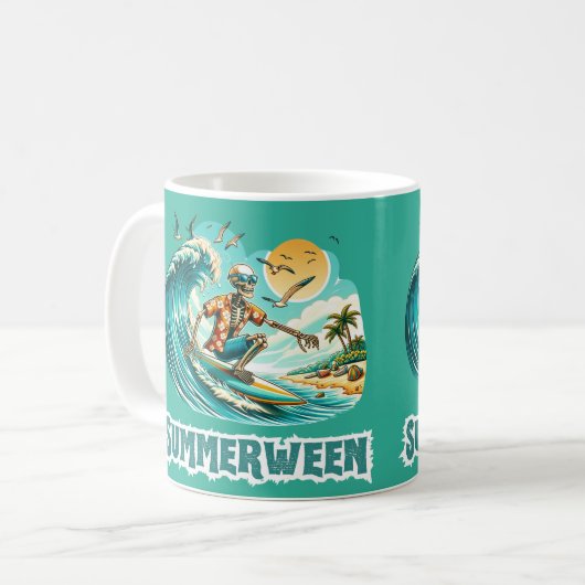 Surfen Skeleton Zomer Tussen Strand Vibes Koffiemok (Voorkant links)